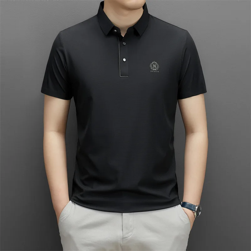 Брендовая мужская деловая повседневная модная футболка-поло с короткими рукавами, Летняя Новая мужская футболка Ice Silk Cool Solid Color