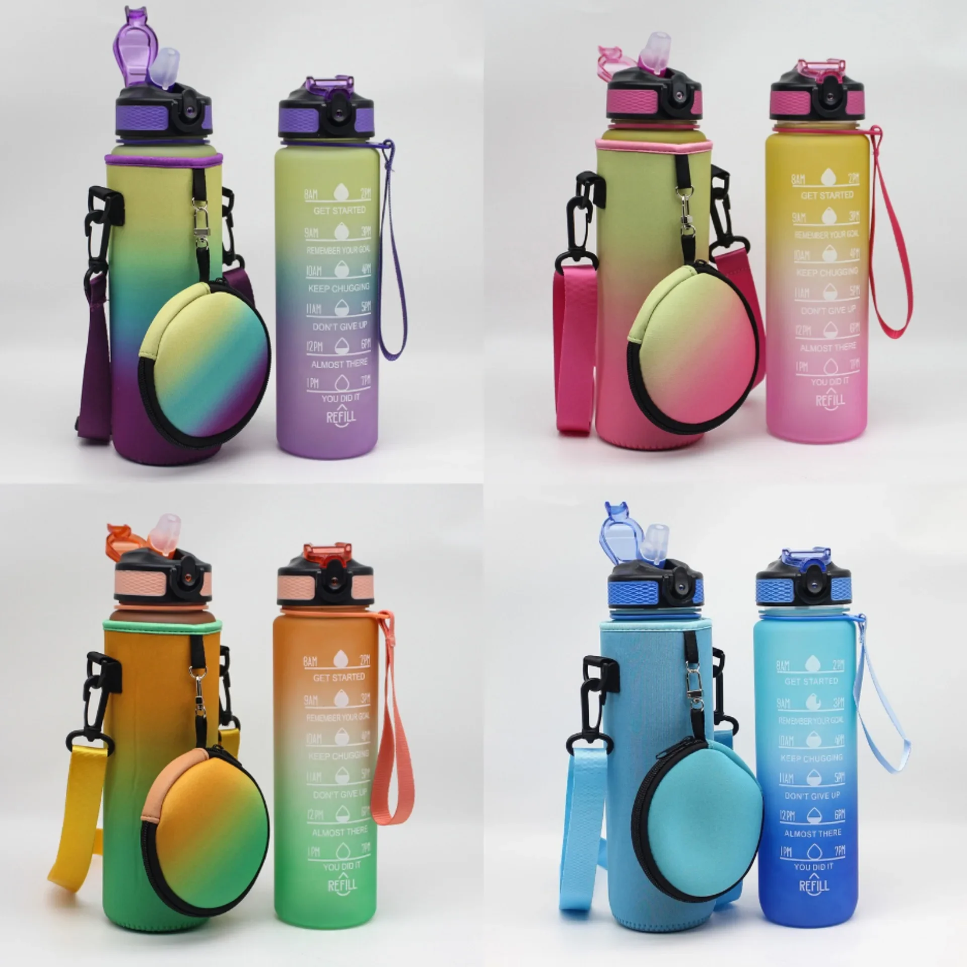 Бутылка для воды объемом 1000 мл с крышкой, 32 унции, мотивационная спортивная бутылка для воды с соломинкой, отметка времени, не содержит BPA для занятий спортом в фитнес-зале