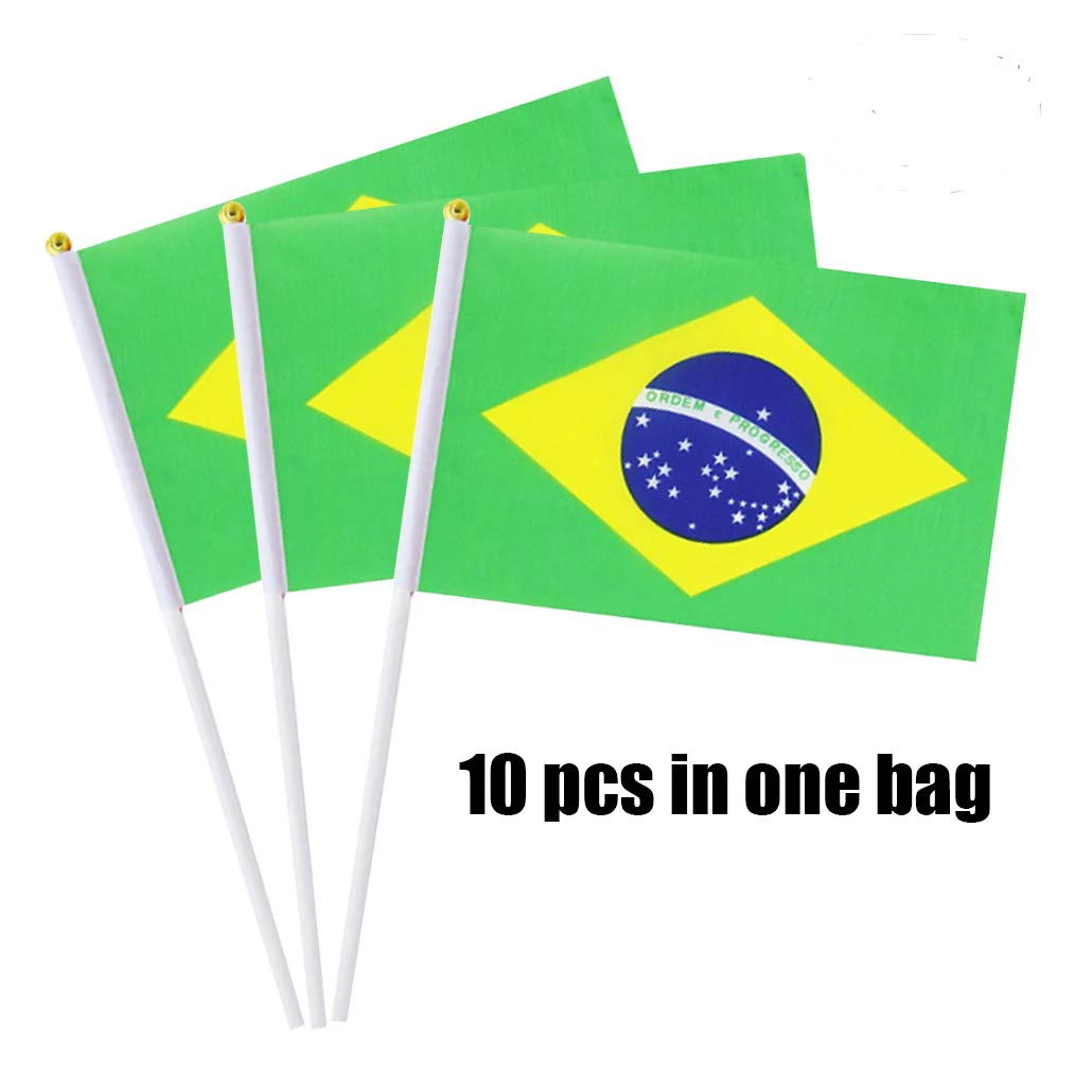 Быстрая доставка Бразильские ручные флаги из 100% полиэстера Национальные бразильские ручные флаги