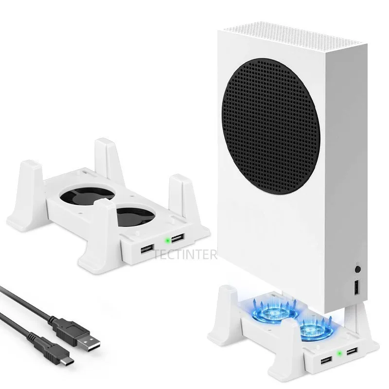 Вертикальная Подставка для xbox Series S с 2 Охлаждающими Вентиляторами, 3-Скоростной Кулер для Игровой консоли Xbox Series S, Держатель с 2 USB-портами