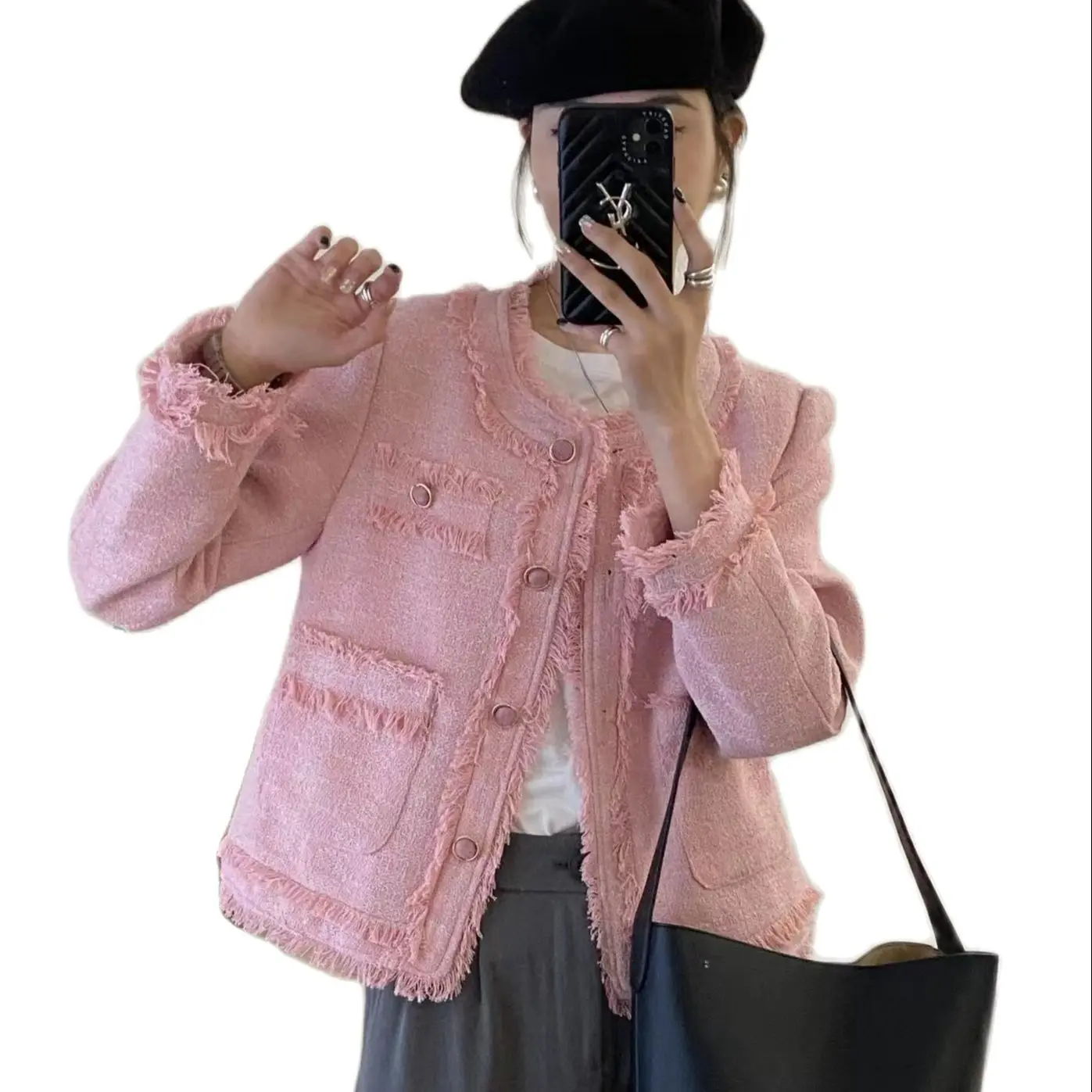 Весенне-осеннее милое пальто с розовыми кисточками, женская верхняя одежда с длинным рукавом, блейзеры