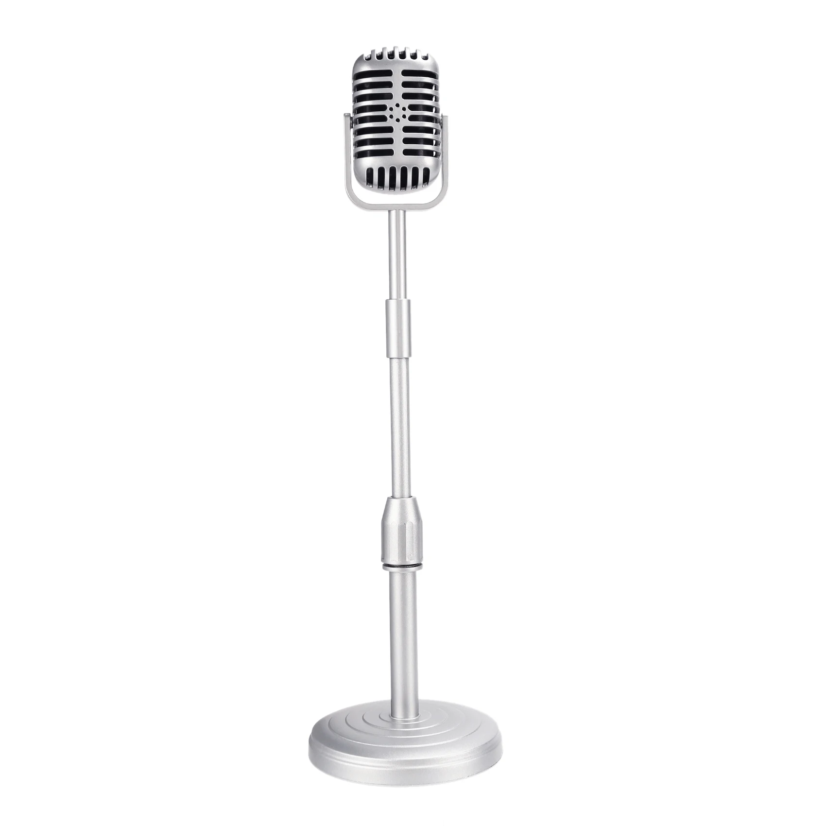 Винтажная модель подставки для настольного микрофона с регулируемой высотой, классическая подставка для микрофона в стиле ретро, поддельная подставка для микрофона, серебристый цвет