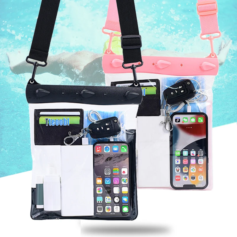 Водонепроницаемая сумка для телефона с сенсорным экраном для дайвинга, дрейфа, плавания, аквапарка, пляжа с горячими источниками, сумка через плечо, большой размер