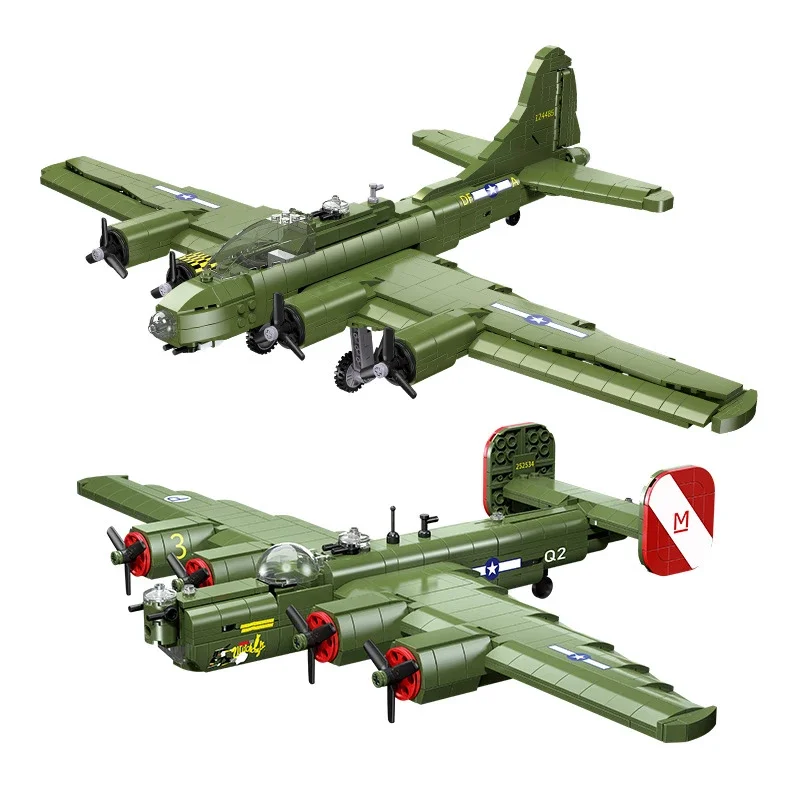 Военная коллекция времен Второй мировой войны, Модель США B24 B17, стратегический истребитель дальнего действия, Строительные блоки, Кирпичи, Игрушки, подарки