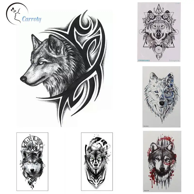 Временная татуировка животных Волк, женские сексуальные водонепроницаемые одноразовые черные татуировки, боди-арт, тату-наклейки