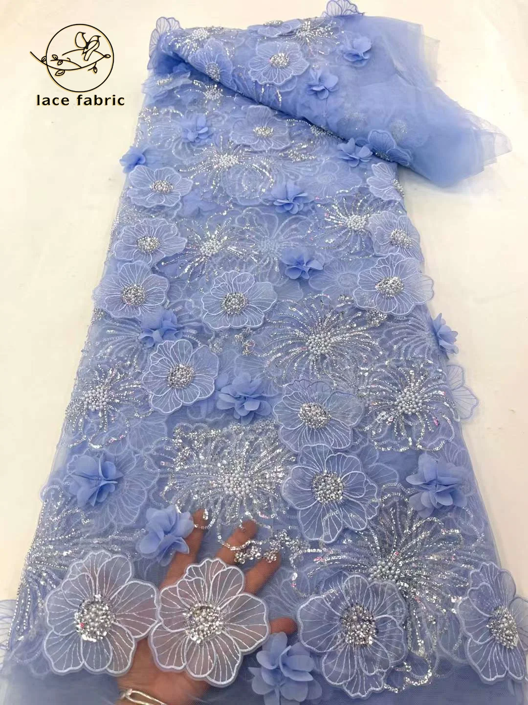 Высококачественная Модная Элегантная Африканская Тюлевая Вышивка 3D Цветочными Бусинами Кружевная Ткань С Блестками Для Шитья Свадебного Платья