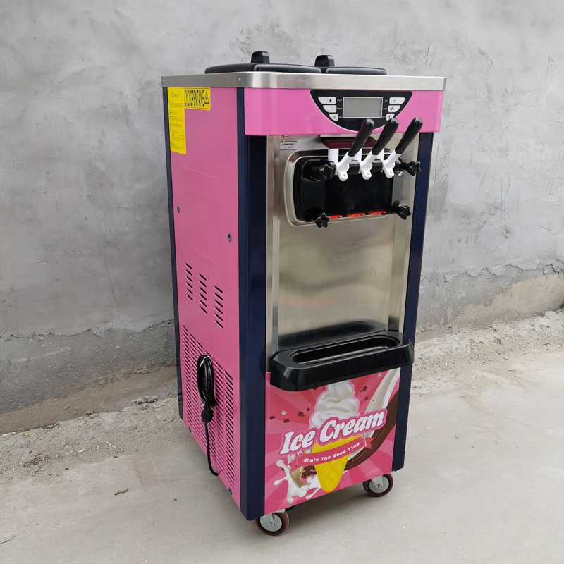 Высококачественная профессиональная вертикальная коммерческая машина для приготовления мягкого мороженого С 3 вкусами Клубничного пломбира в рожках Подходит для семейного