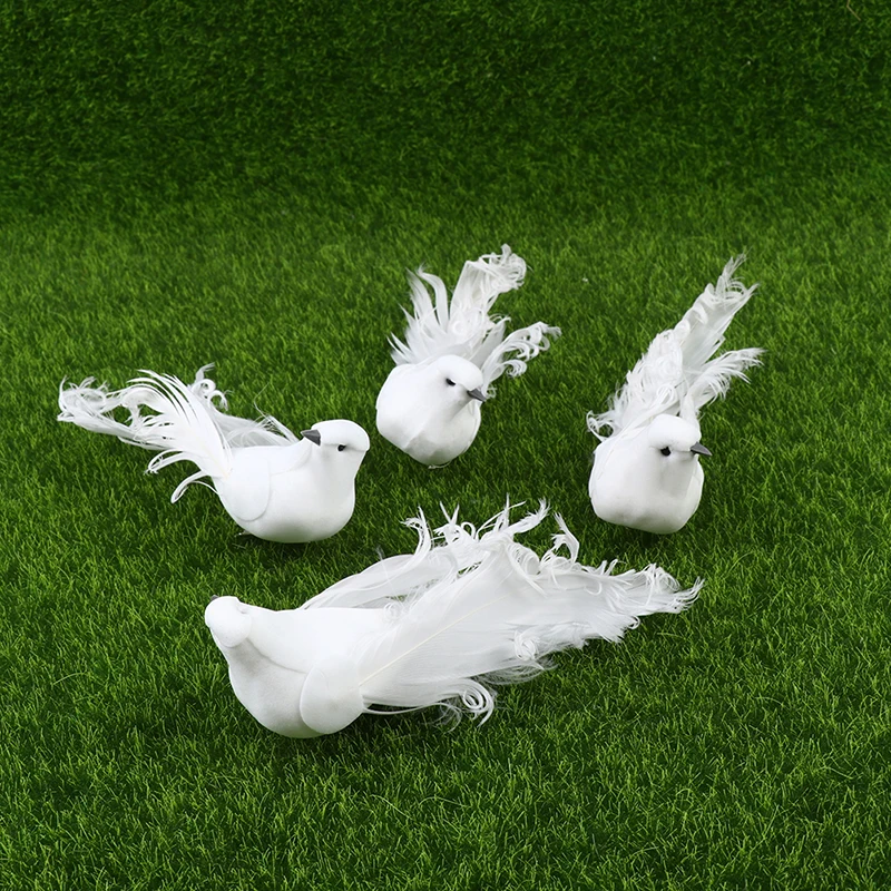 Голуби из искусственных поролоновых перьев White Birds, мини-декоративные птицы Craft Birds