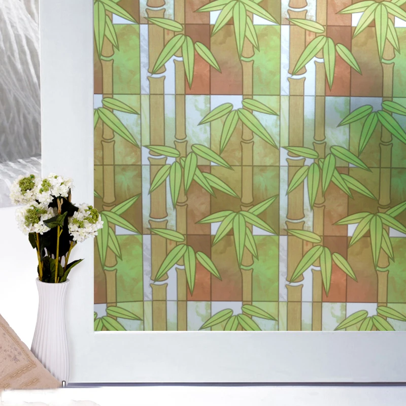Декоративная самоклеящаяся пленка для окон Frost Home, наклейка на стекло, зеленая бамбуковая клейкая стеклянная пленка, 45 см x 400 см