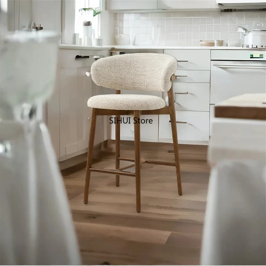 Деревянные барные стулья, Высокие барные стулья, Роскошное дизайнерское тканевое кресло для гостиной, эргономичный стул со спинкой, кухонная барная мебель HY