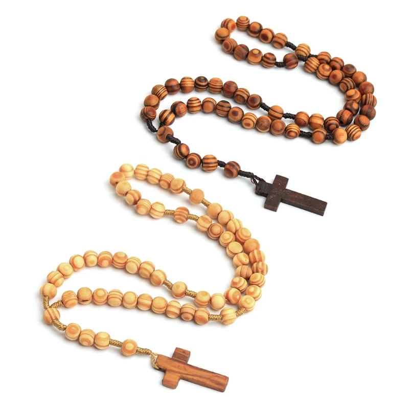 Деревянные бусины, Крест Иисуса, Ожерелье с четками, Подвеска с четками, христианское ювелирное ожерелье в стиле Харадзюку, панк
