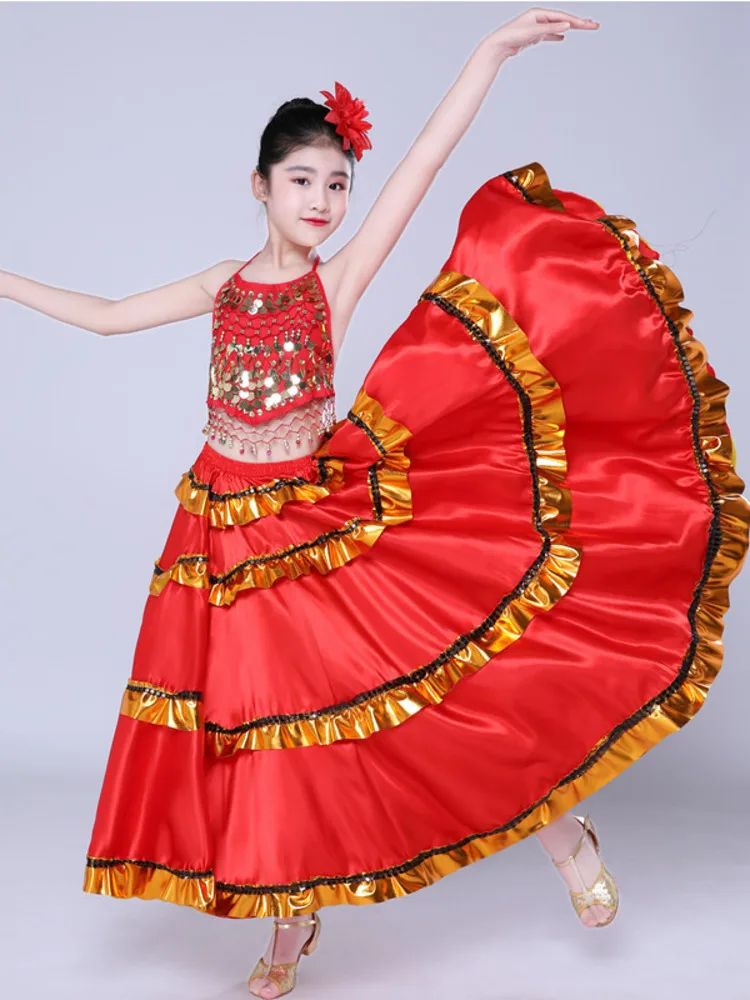 Детская бальная юбка с высокой талией, Стандартная одежда из аниме, классическая для танцев, однотонный топ в корейском стиле, Латинская юбка с оборками