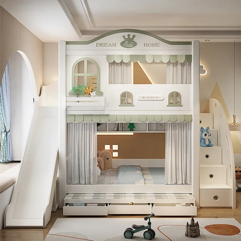 Детская кровать с двухъярусными верхней и нижней койками, высокая и низкая кровать в домике на дереве, материнская кровать одинаковой ширины сверху и снизу