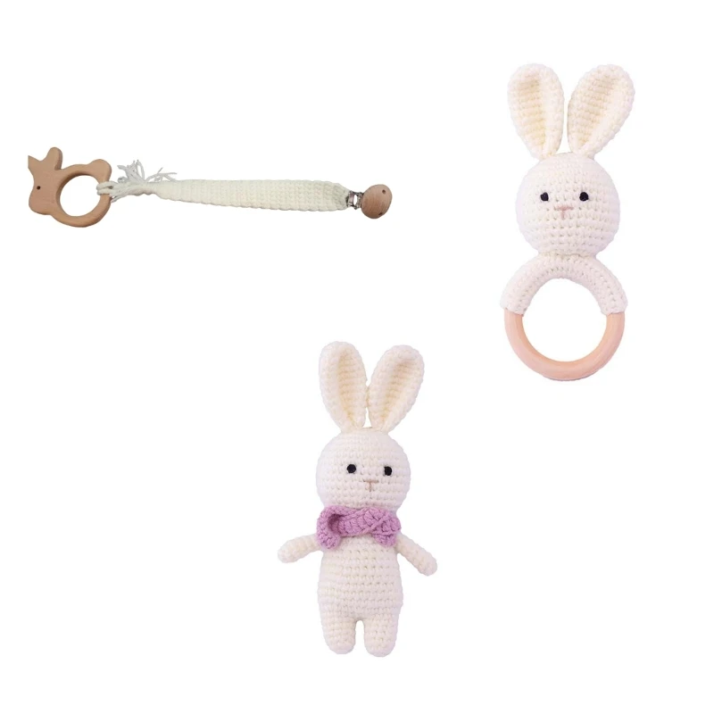 Детская Погремушка, Вязаный Крючком Кролик, Детская игрушка/Подарок для новорожденных Кроликов с зажимом для соски