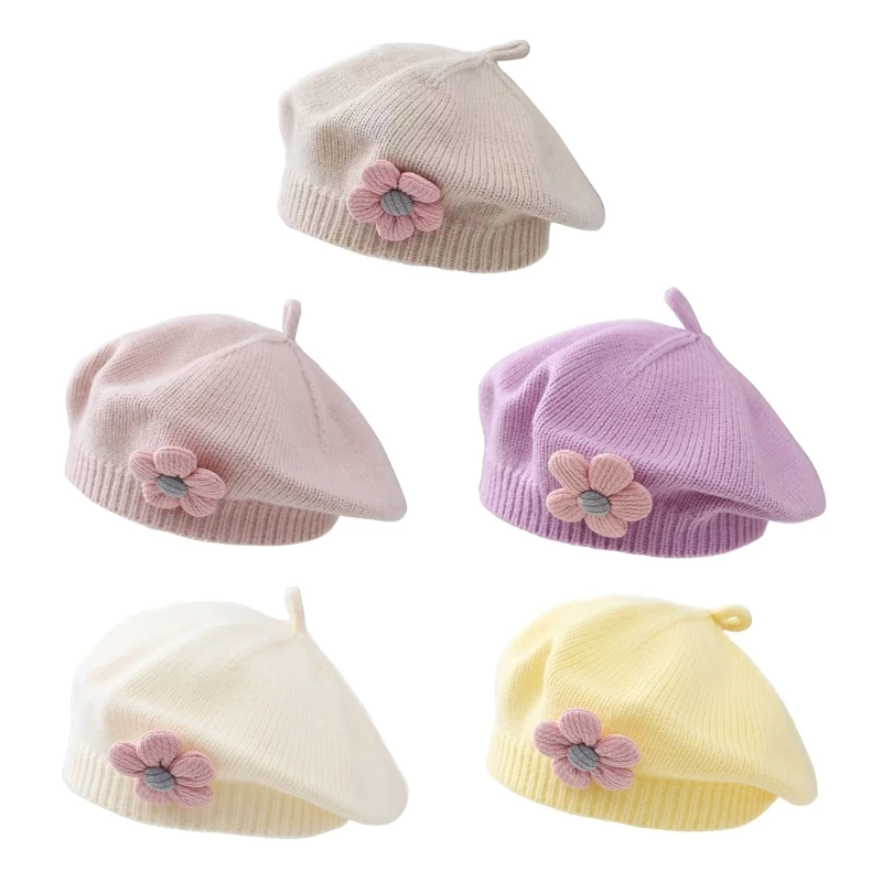 Детская шапочка с цветочным узором для маленьких девочек, осенне-зимний теплый вязаный капор