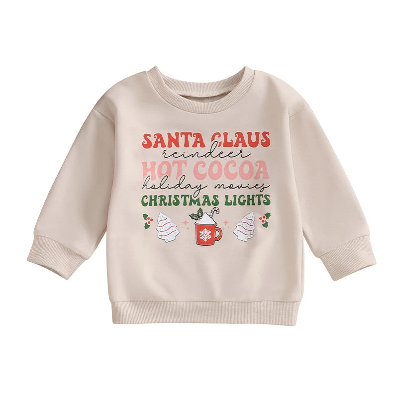 Детские Рождественские толстовки, повседневный свободный пуловер с длинными рукавами и буквенным принтом в виде кружки со звездой, теплые топы для малышей