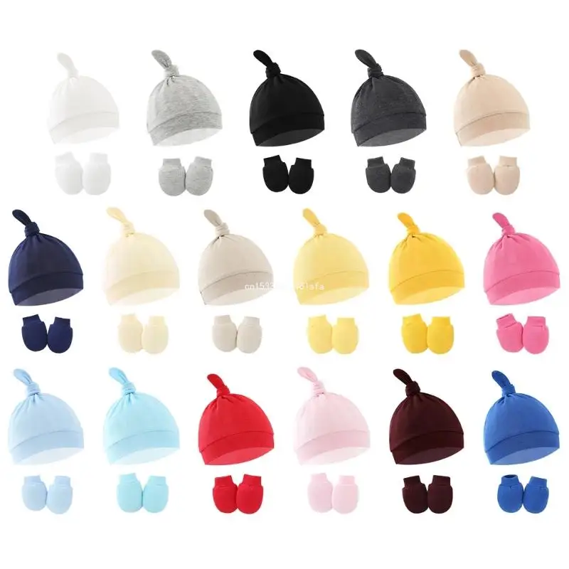 Детские шапочки унисекс, детские шапочки-бини, теплая шапка с узлом, перчатки для новорожденных