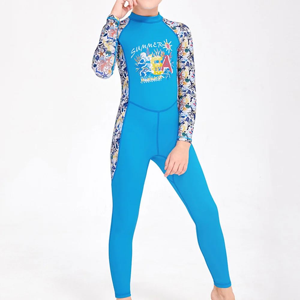 Детский гидрокостюм для мальчиков и девочек, костюмы для серфинга с длинными рукавами, купальники с принтом на молнии сзади, быстросохнущие полные гидрокостюмы для плавания и дайвинга