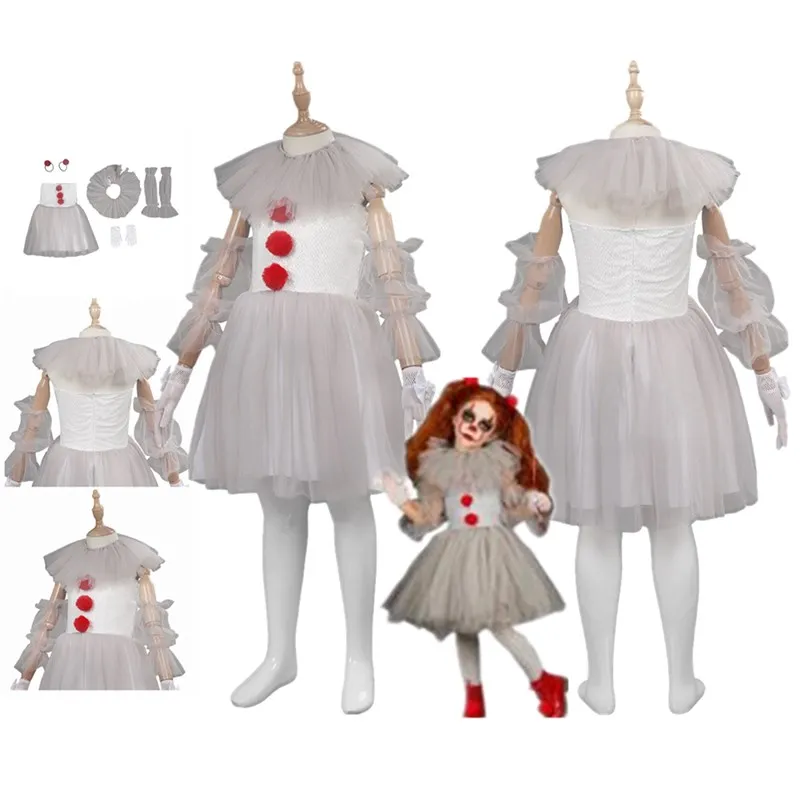 Детский Костюм Джокера для косплея, платье для девочек, перчатки, наряды, маскировочный костюм для карнавальной вечеринки на Хэллоуин