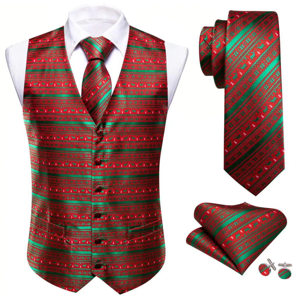 Дизайнерский Рождественский жилет для мужчин, шелковый, красный, зеленый, белый, в полоску, с рисунком Лося, галстук-бабочка, комплект Happy Party Barry Wang