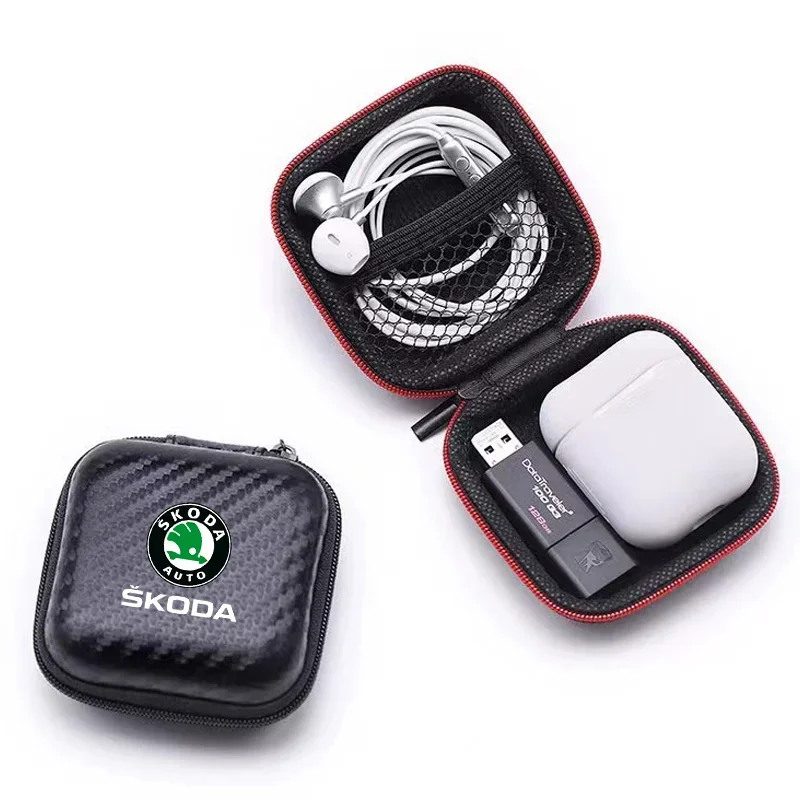 Для Skoda VRS Octavia Сумка для хранения наушников из углеродного волокна, защитный органайзер для USB-кабеля, портативная сумка для наушников, коробка