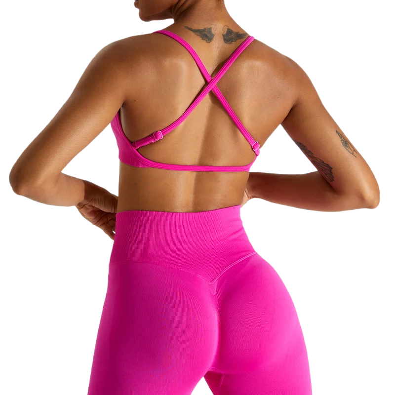 Европейский и американский бесшовный бюстгальтер для йоги для женщин, быстросохнущий и дышащий, спортивный бюстгальтер для бега, топ для фитнеса с перекрестной спинкой, одежда для йоги