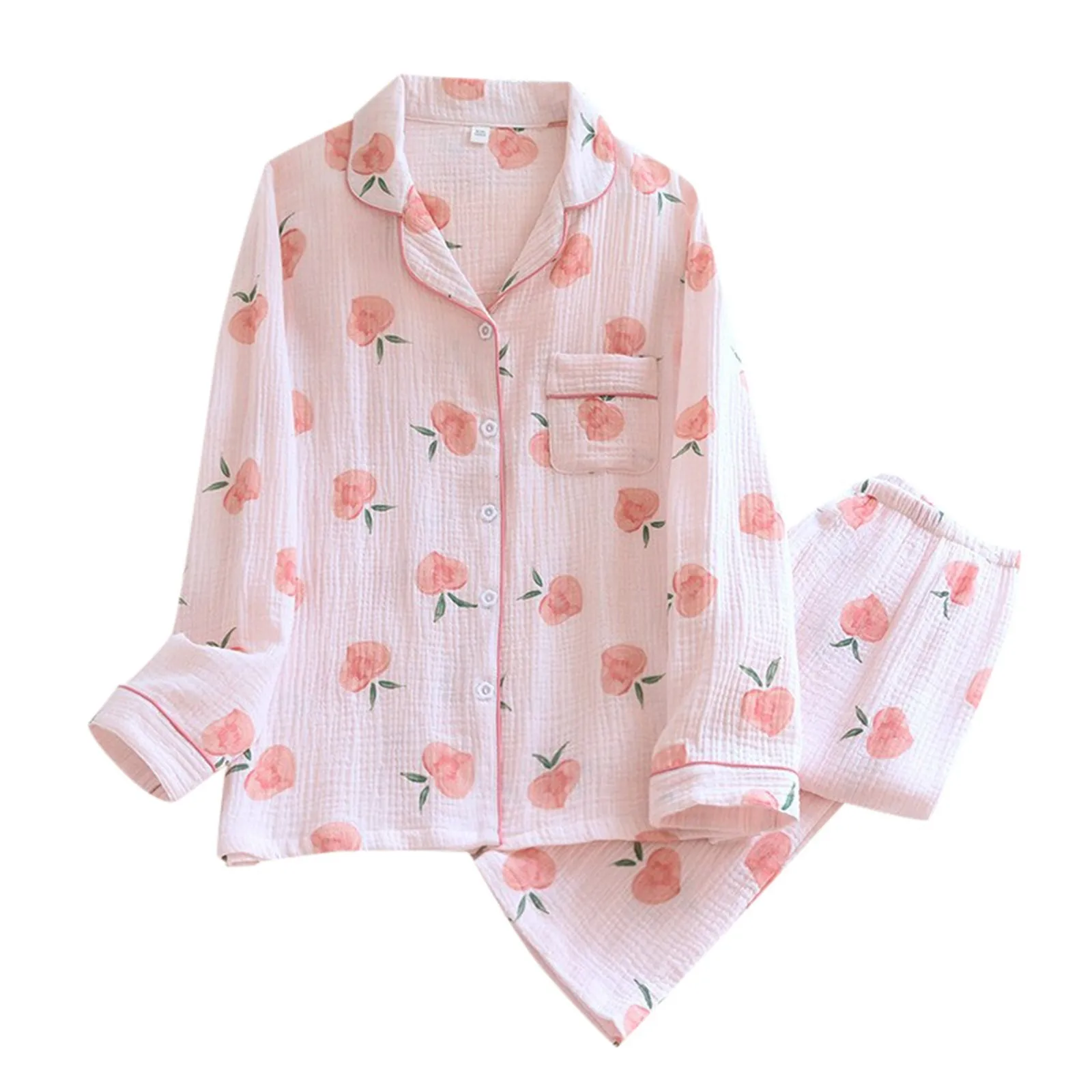 Женская весенне-осенняя и летняя тонкая пижама, милый кардиган с розово-персиковым принтом, комплект одежды