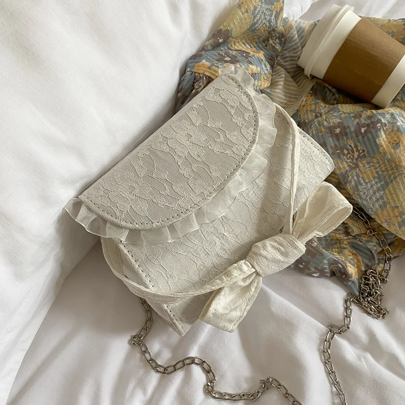 Женская кружевная сетчатая сумочка, милая темпераментная сумка с бантом в стиле ретро в японском стиле для девочек Каваи, маленькая квадратная сумка-мессенджер на прочной цепочке
