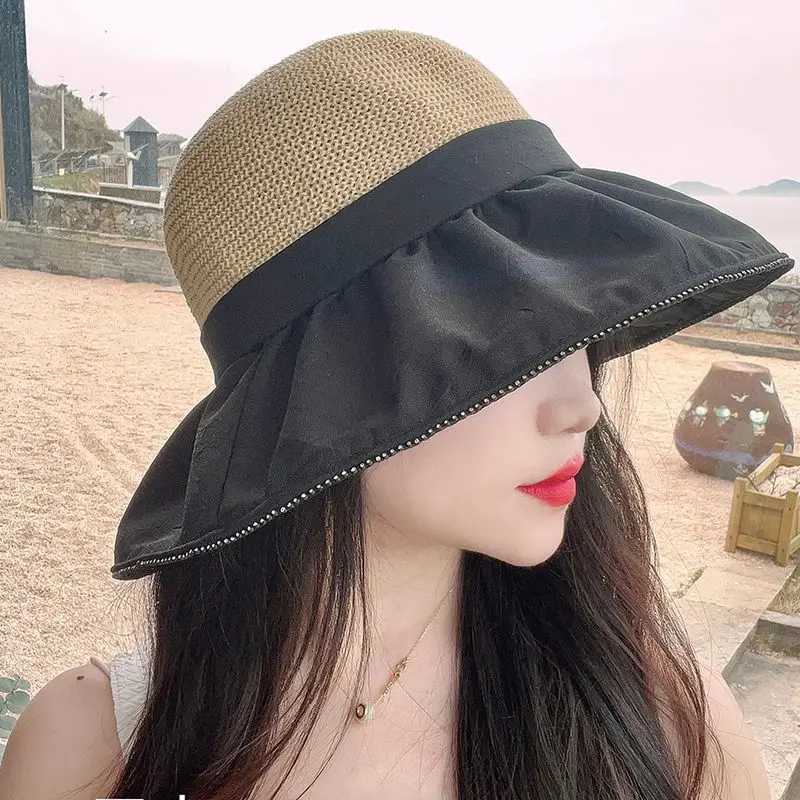 Женская летняя Корейская шляпа рыбака, складная, с защитой от ультрафиолета, с большими полями, солнцезащитная, модная универсальная шляпа от солнца
