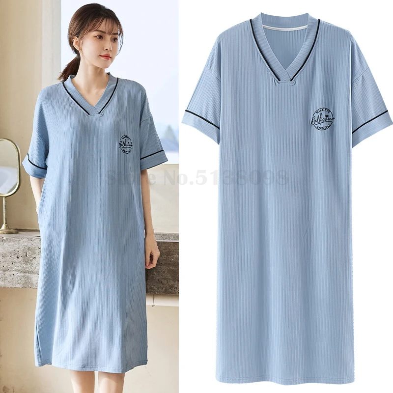Женская ночная рубашка из модала, ночная рубашка средней длины с короткими рукавами, свободная повседневная домашняя одежда, Однотонная пижама с принтом