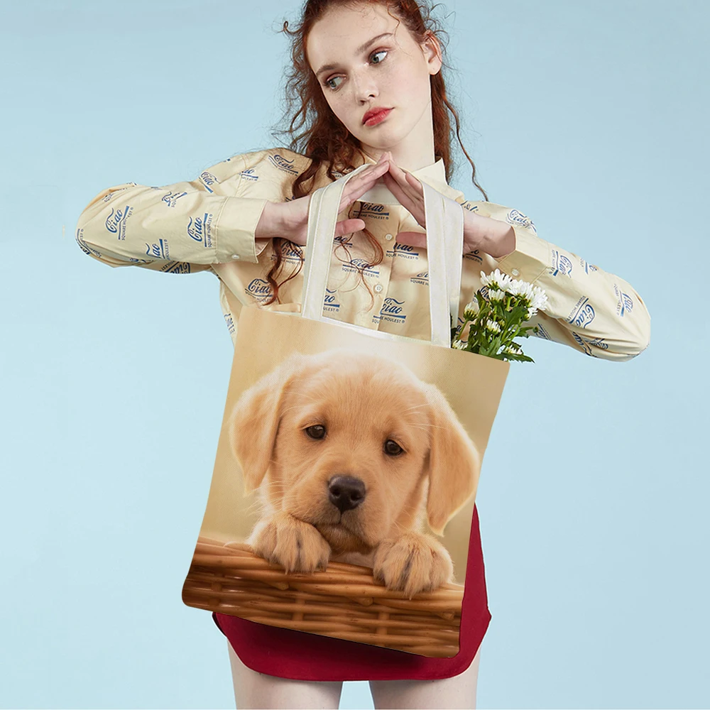 Женская холщовая сумка-тоут с двойным принтом Лабрадора Ретривера, студенческая сумка-тоут, Многоразовая повседневная сумка для покупок с милым домашним животным для женщин