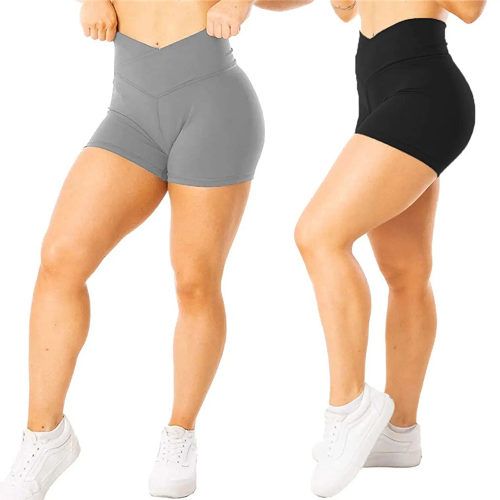 Женские облегающие Спортивные шорты, Однотонные Эластичные Леггинсы с высокой талией для Йоги/ велоспорта, черные/Серые, Новая мода 2021 года