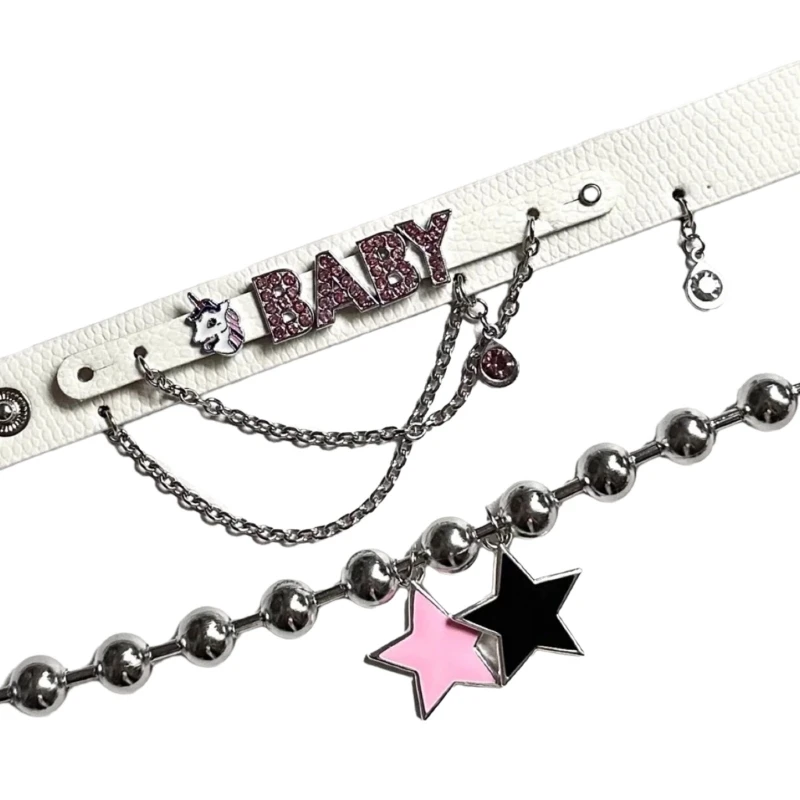 Женский браслет со звездными Пентаграммами, Цепочка с бахромой в стиле Харадзюку, Ювелирная цепочка из бисера, Y2K, PU Браслет, украшение для вечеринки, X3UD