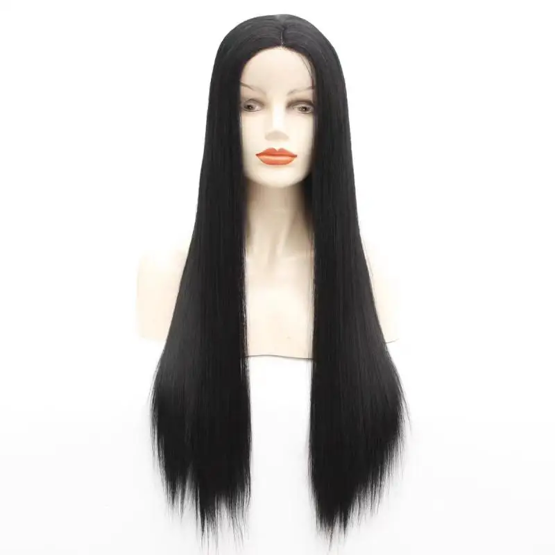 Женский парик Halloween Кружевная сетка для волос Черная Прямая синтетическая одежда для косплея