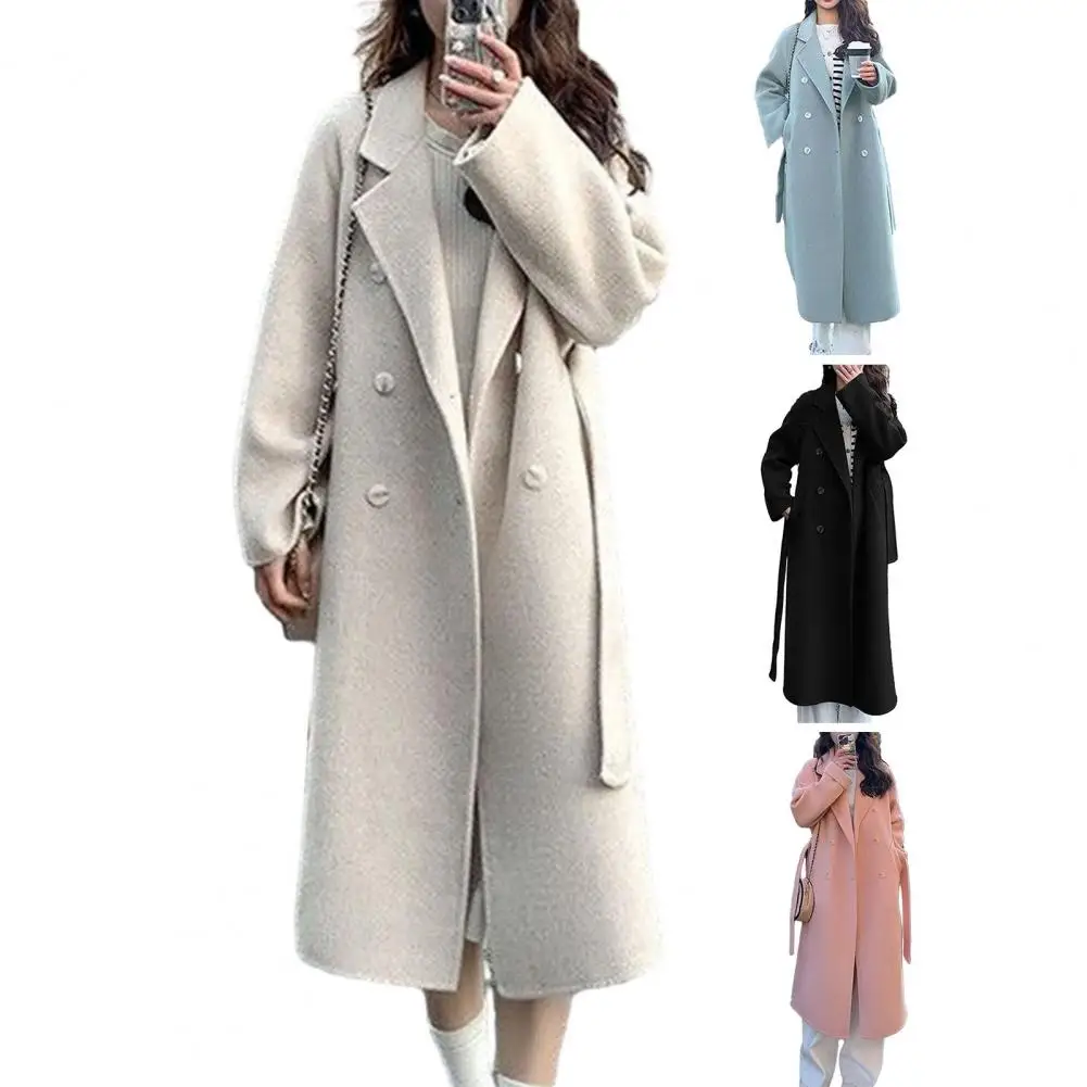 Женское пальто средней длины, Стильное женское пальто длиной до середины икры, утолщенного свободного кроя с отложным воротником для осени/зимы