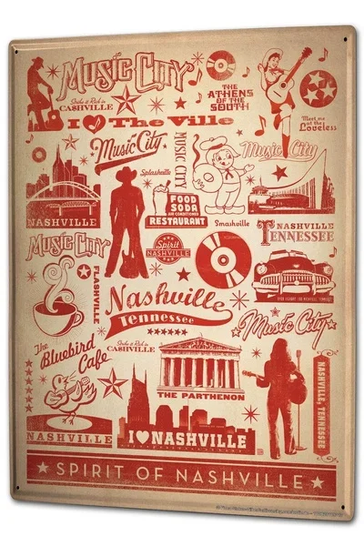 Жестяная вывеска Travel Kitchen Spirit of Nashville Music City Coffee Bar Украшение Домашнего декора