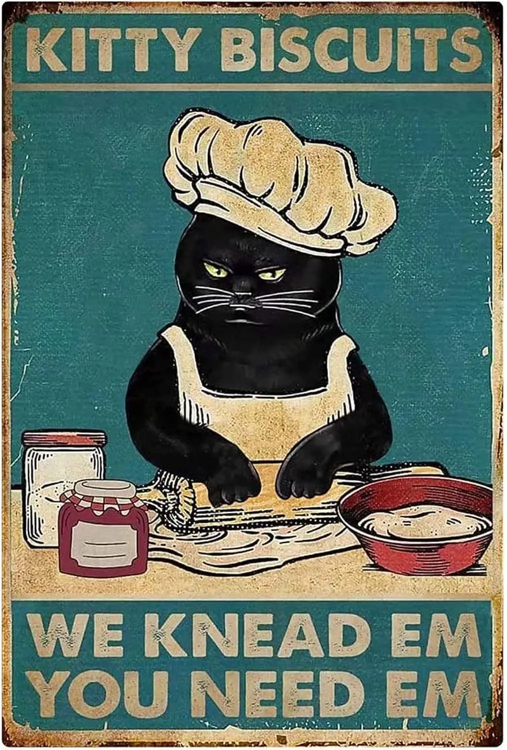 Забавная металлическая жестяная вывеска с черным котом и котенком - Кошачьи бисквиты, которые мы замешиваем, вам нужны - Винтажная вывеска для выпечки на домашней кухне