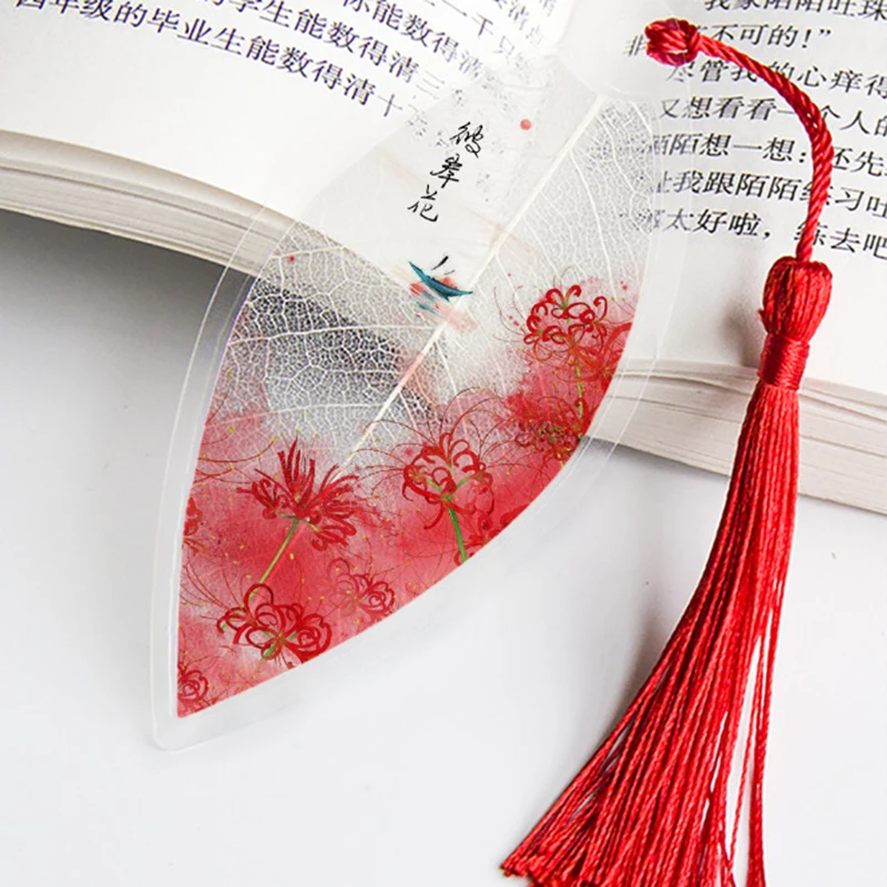Закладка в виде листьев в китайском стиле, Розовое сердце девушки, Антикварная Пейзажная закладка, офис, подарок школьнику, канцелярские принадлежности