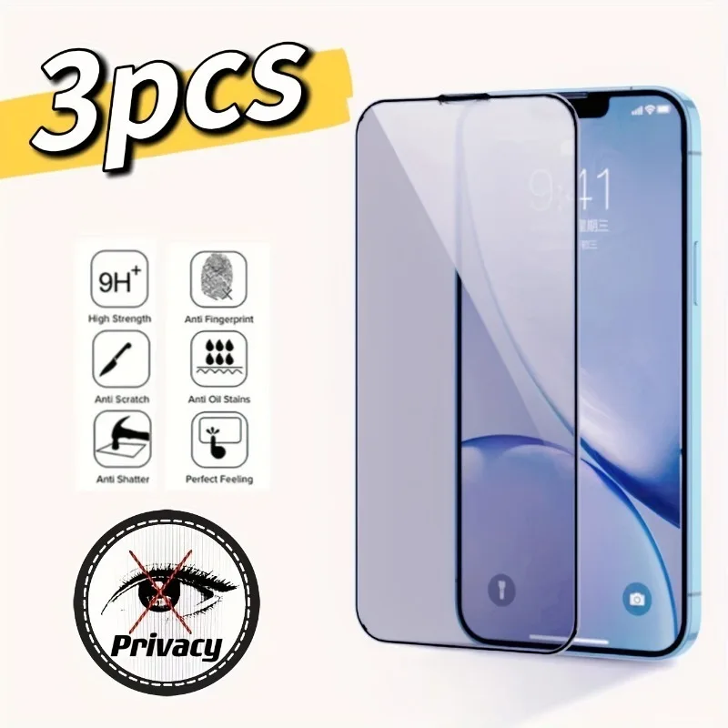 Защитная пленка для экрана с полным покрытием 3шт для iPhone 11 Pro 12 13 Mini 14 15 Plus из закаленного стекла для iPhone 7 8Plus XR XS Max