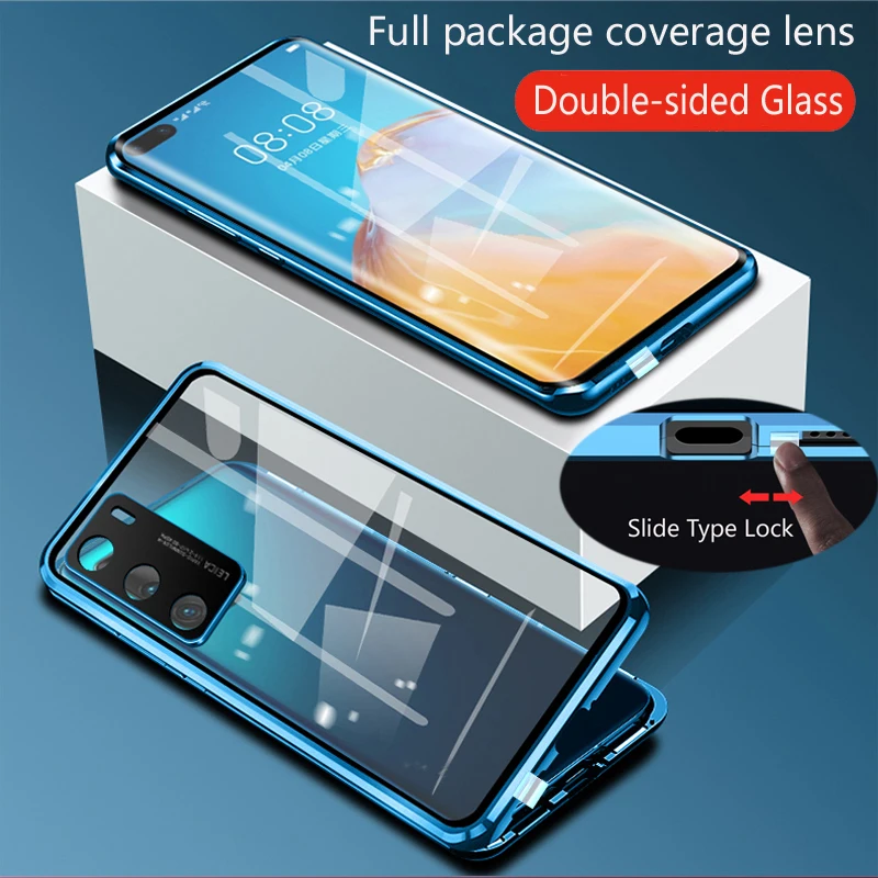 Защитный металлический магнитный двухсторонний стеклянный чехол для телефона с защелкивающимся замком для Huawei Mate 50 Pro 40 Pro 30 Pro Защитная крышка объектива