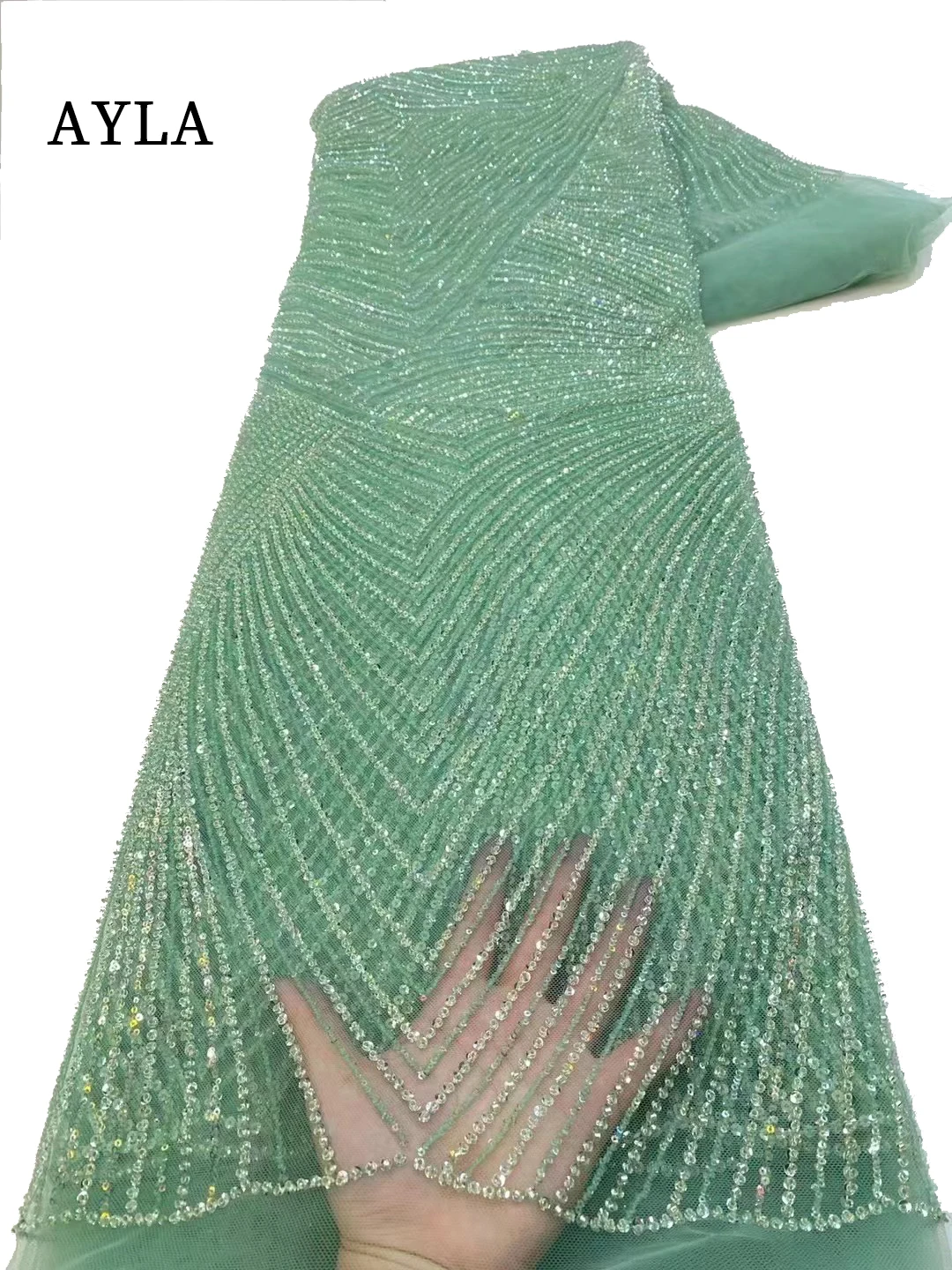 Зеленая кружевная ткань с бисером, Роскошная Африканская кружевная ткань высокого качества, Свадьба 2023 года, Ткани для шитья, Дубайское кружево с вышивкой блестками