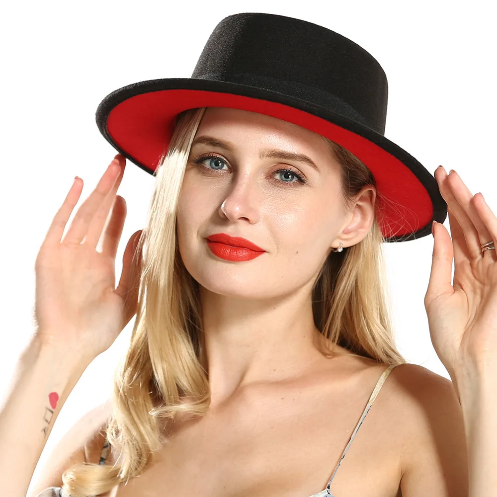 Зимне-осенняя женская фетровая шляпа из искусственной шерсти, джазовая шляпа, европейская и американская круглая шляпа, плоский цилиндр, шляпа femino G