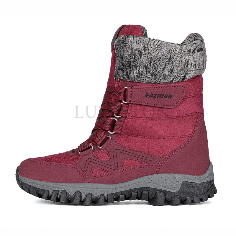 Зимние женские зимние ботинки, теплые высокие сапоги до середины икры, обувь для холодной погоды, уличная плюшевая обувь, противоскользящие зимние кроссовки