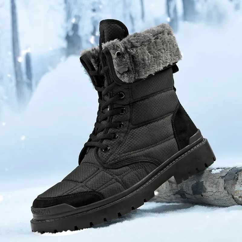 Зимние мужские ботинки, водонепроницаемые, сохраняющие тепло, плюшевые зимние ботинки до середины икры, уличная мужская повседневная обувь с высоким берцем, большие размеры 47 48