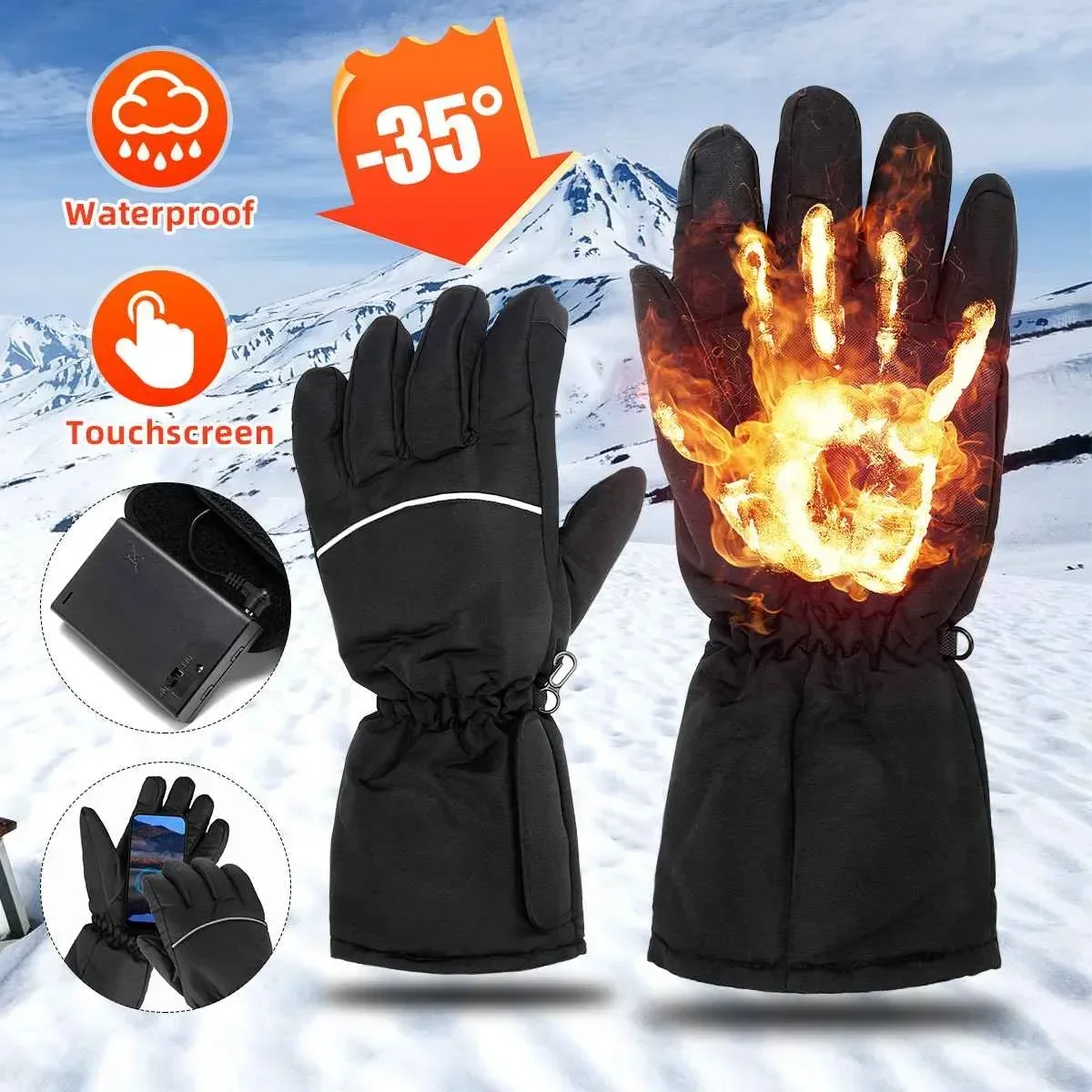Зимние перчатки Перчатки с электрическим подогревом Водонепроницаемые Ветрозащитные велосипедные теплые перчатки с подогревом на экране