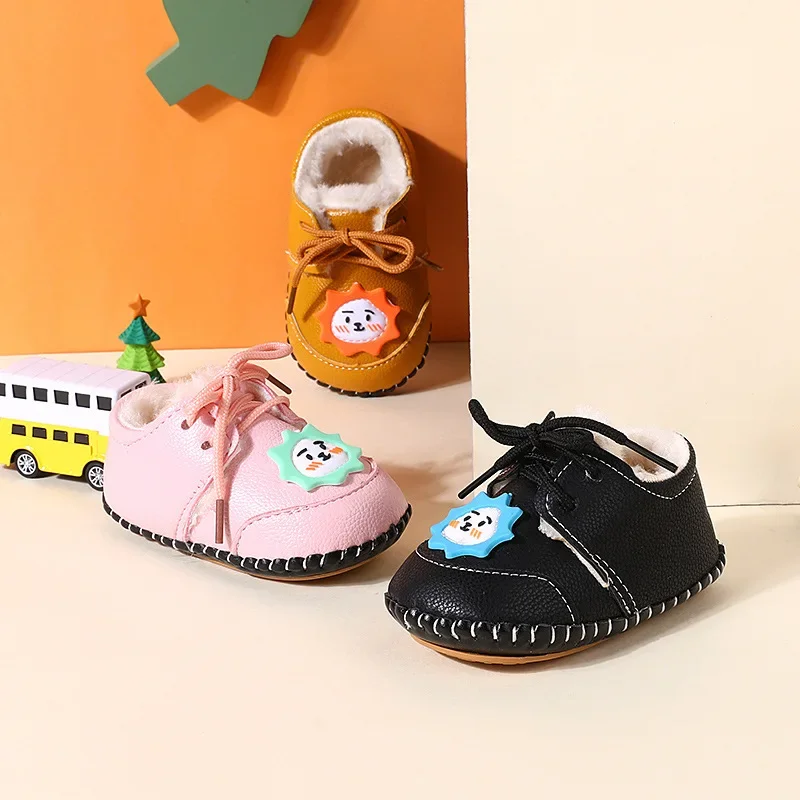 Зимняя обувь для мальчиков и девочек 0-1 лет, обувь для прогулок, плюшевая и толстая хлопчатобумажная обувь, удобная обувь для обучения