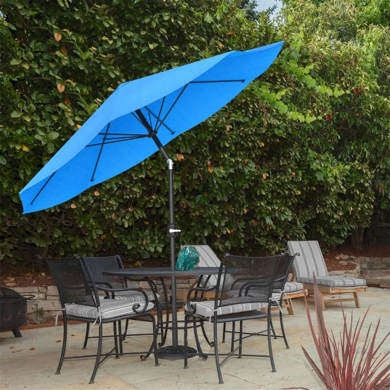 Зонт для патио с автоматическим наклоном, алюминий 10 футов, легко заводится, ярко-синий