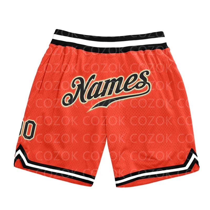 Изготовленные на заказ оранжево-черные аутентичные баскетбольные шорты с 3D принтом, мужские шорты Name Mumber, быстросохнущие пляжные шорты