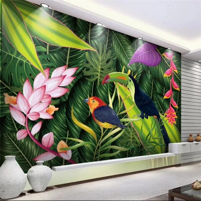 Изготовленные на Заказ Тропические Обои 3D С Растениями, Цветами и Птицами, Настенные Обои для Гостиной, Декор Спальни, Обои Papel De Parede 3d