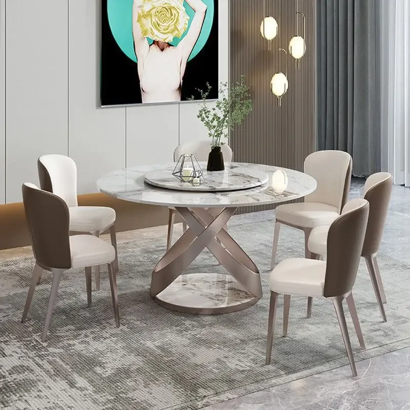 Индивидуальный легкий роскошный круглый стол с поворотным кругом, комбинированная кухня из итальянского минималистичного шифера, обеденный стол и стул